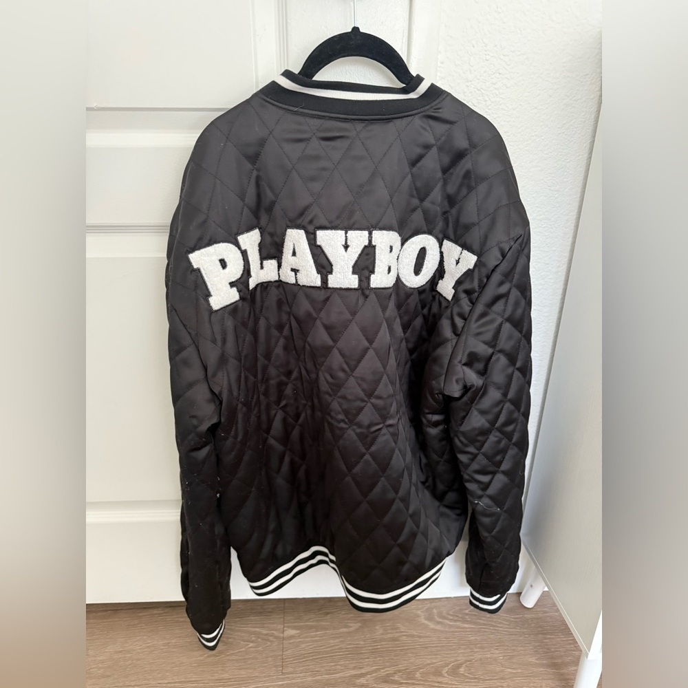 PLAYBOY Black Quilted Women’s Varsity Bomber Jacket - Picture 4 of 6
